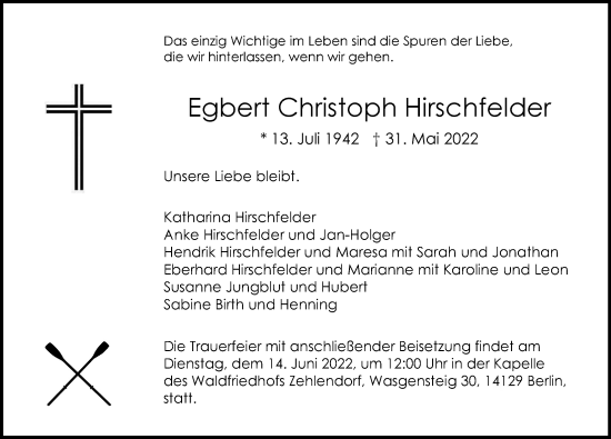 Traueranzeige von Egbert Christoph Hirschfelder von Berliner Morgenpost