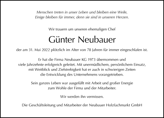 Traueranzeige von Günter Neubauer von Berliner Morgenpost