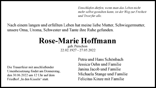 Traueranzeige von Rose-Marie Hoffmann von Berliner Woche / Spandauer Volksblatt