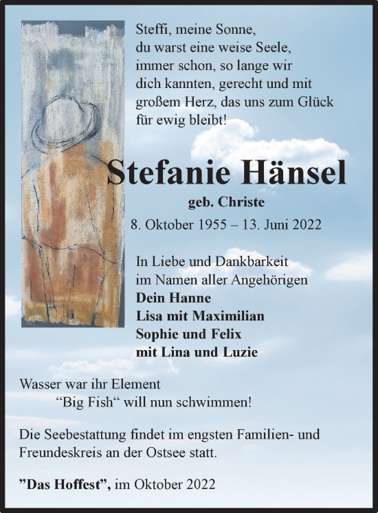 Traueranzeige von Stefanie Hänsel von Berliner Woche / Spandauer Volksblatt