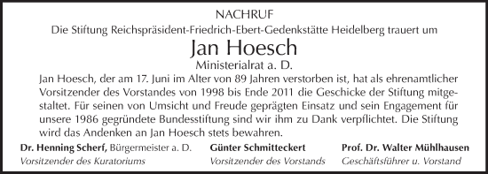 Traueranzeige von Jan Hoesch von Berliner Morgenpost