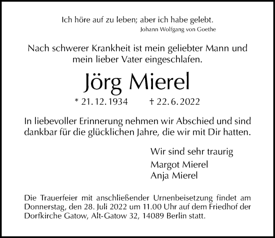 Traueranzeige von Jörg Mierel von Berliner Morgenpost