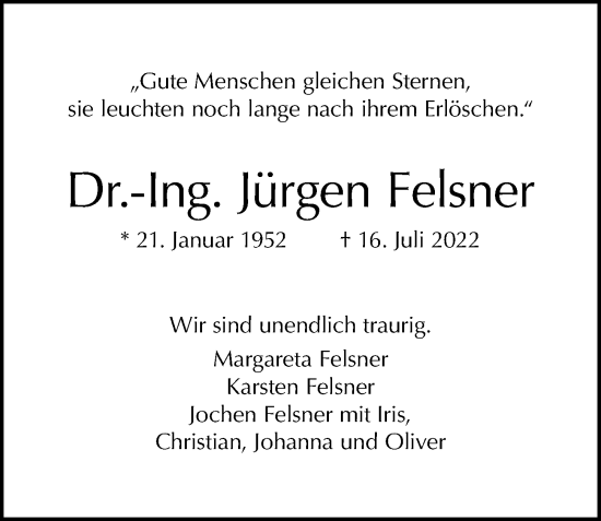 Traueranzeige von Jürgen Felsner von Berliner Morgenpost