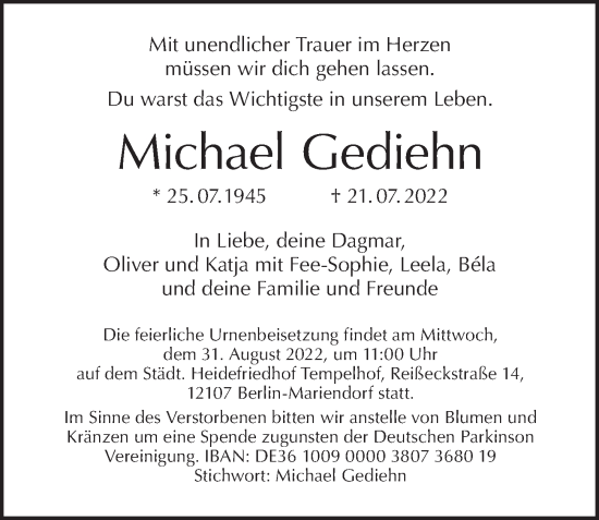 Traueranzeige von Michael Gediehn von Berliner Morgenpost