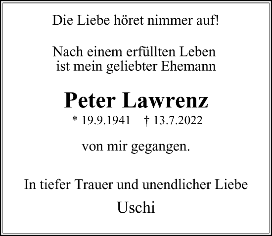 Traueranzeige von Peter Lawrenz von Berliner Morgenpost