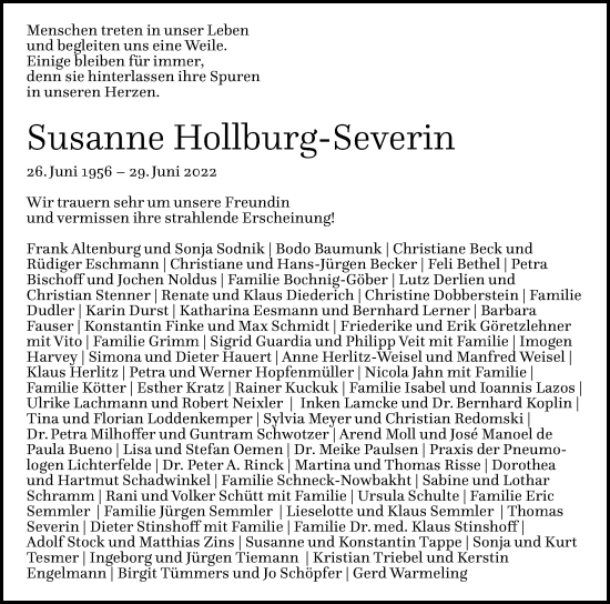 Traueranzeige von Susanne Hollburg-Severin von Berliner Morgenpost