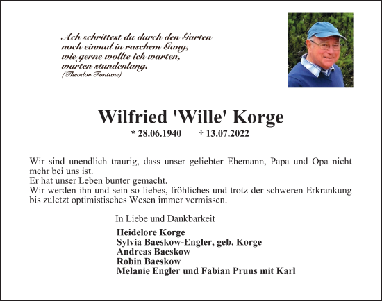 Traueranzeige von Wilfried Korge von Berliner Morgenpost