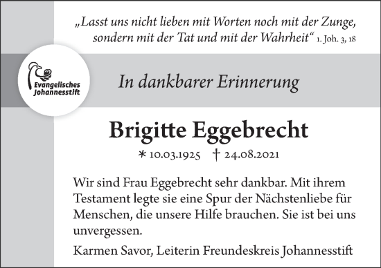 Traueranzeige von Brigitte Eggebrecht von Berliner Morgenpost