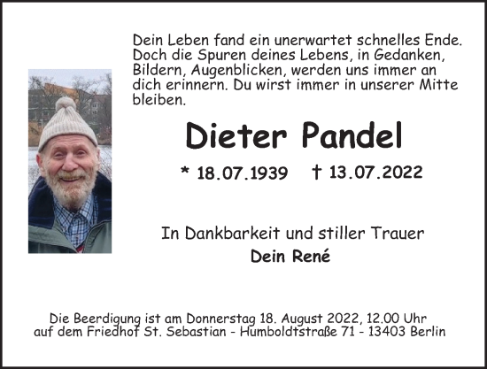 Traueranzeige von Dieter Pandel von Berliner Morgenpost