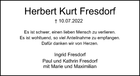 Traueranzeige von Herbert Kurt Fresdorf von Berliner Morgenpost