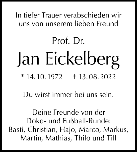 Traueranzeige von Jan Eickelberg von Berliner Morgenpost