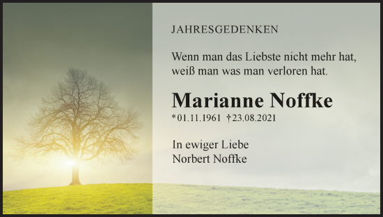 Traueranzeige von Marianne Noffke von Berliner Woche / Spandauer Volksblatt
