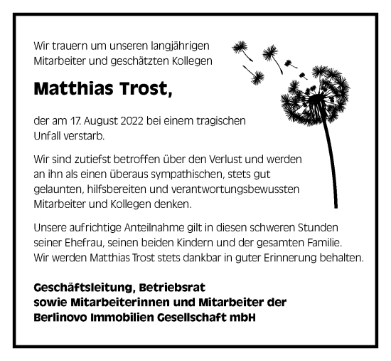 Traueranzeige von Matthias Trost von Berliner Morgenpost