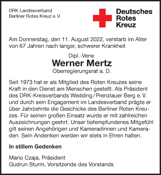 Traueranzeige von Werner Mertz von Berliner Morgenpost