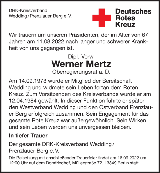 Traueranzeige von Werner Mertz von Berliner Morgenpost