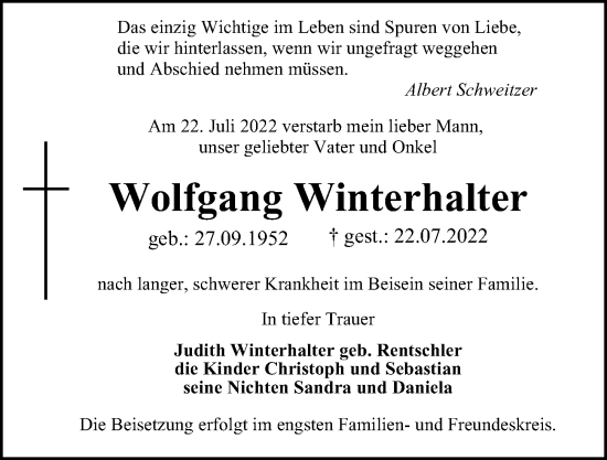 Traueranzeige von Wolfgang Winterhalter von Berliner Morgenpost
