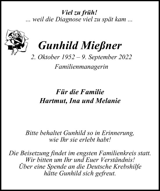 Traueranzeige von Gunhild Mießner von Berliner Morgenpost
