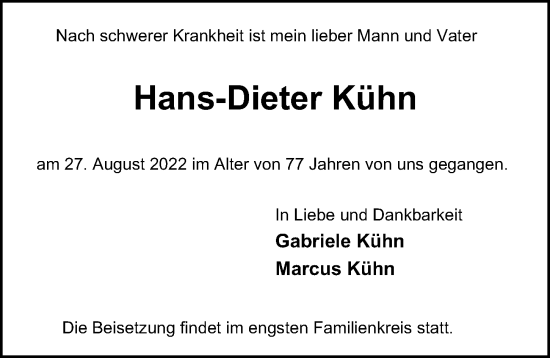 Traueranzeige von Hans-Dieter Kühn von Berliner Morgenpost