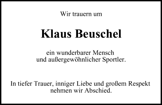 Traueranzeige von Klaus Beuschel von Berliner Morgenpost