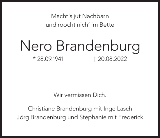 Traueranzeige von Nero Brandenburg von Berliner Morgenpost