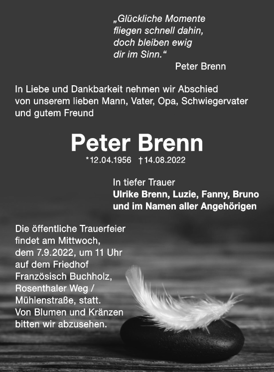 Traueranzeige von Peter Brenn von Berliner Woche / Spandauer Volksblatt
