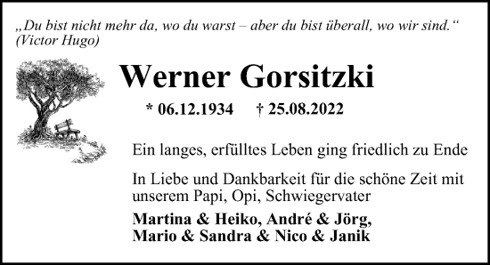 Traueranzeige von Werner Gorsitzki von Berliner Morgenpost