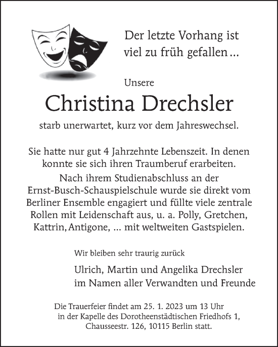 Traueranzeige von Christina Drechsler von Berliner Morgenpost