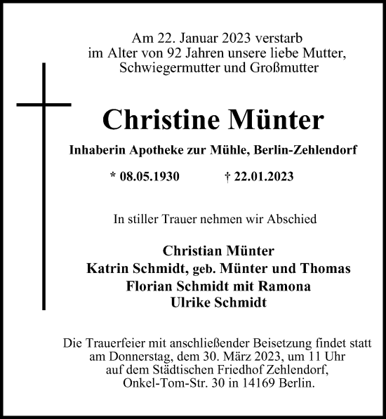 Traueranzeige von Christine Münter von Berliner Morgenpost