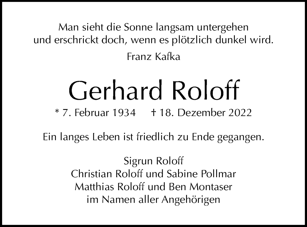  Traueranzeige für Gerhard Roloff vom 15.01.2023 aus Berliner Morgenpost