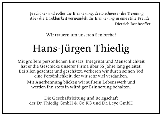 Traueranzeige von Hans-Jürgen Thiedig von Berliner Morgenpost
