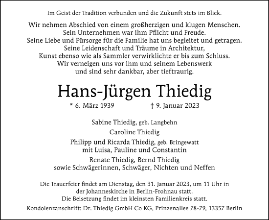 Traueranzeige von Hans-Jürgen Thiedig von Berliner Morgenpost