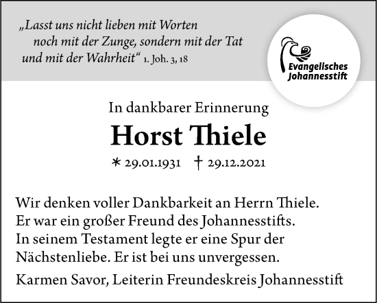 Traueranzeige von Horst Thiele von Berliner Morgenpost