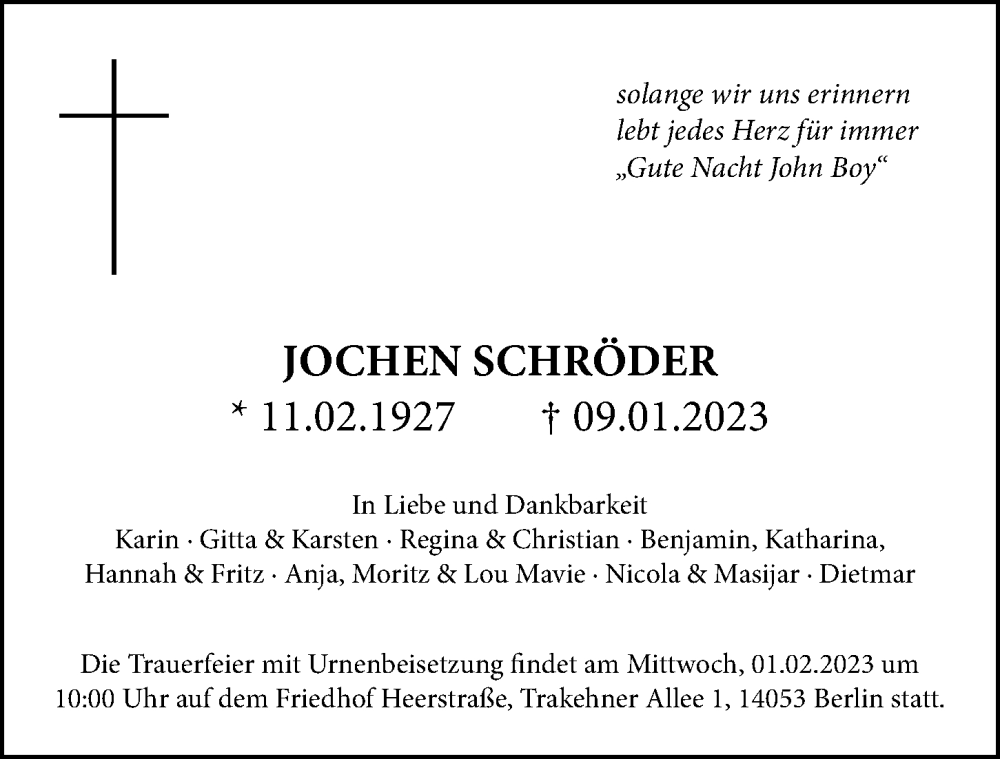  Traueranzeige für Jochen Schröder vom 22.01.2023 aus Berliner Morgenpost