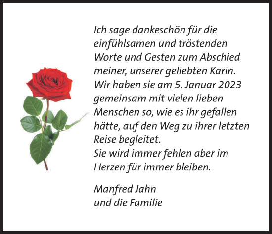 Traueranzeige von Karin Jahn von Berliner Woche / Spandauer Volksblatt