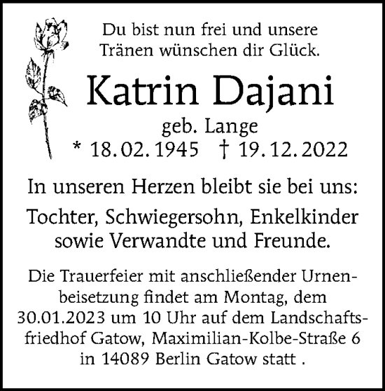 Traueranzeige von Katrin Dajani von Berliner Morgenpost