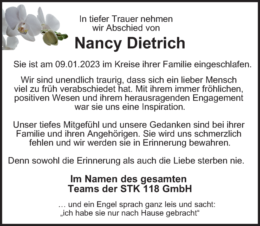  Traueranzeige für Nancy Dietrich vom 15.01.2023 aus Berliner Morgenpost