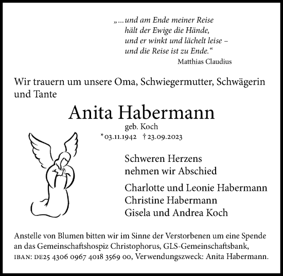 Traueranzeige von Anita Habermann von Berliner Morgenpost