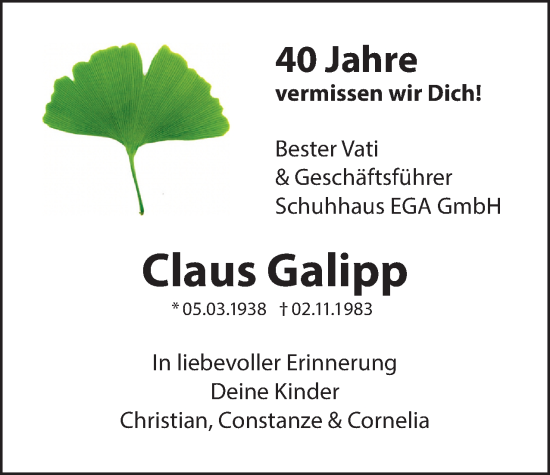 Traueranzeige von Claus Galipp 