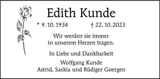 Traueranzeige von Edith Kunde von Berliner Morgenpost