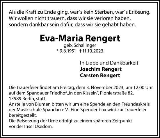 Traueranzeige von Eva-Maria Rengert 