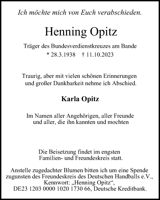 Traueranzeige von Henning Opitz von Berliner Morgenpost