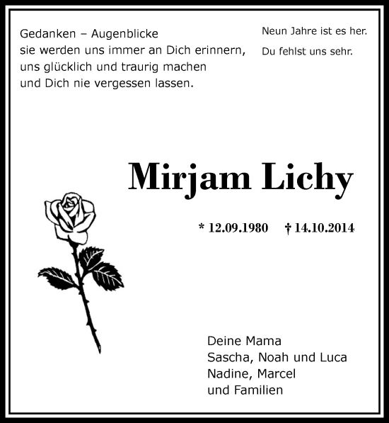 Traueranzeige von Mirjam Lichy von Berliner Morgenpost