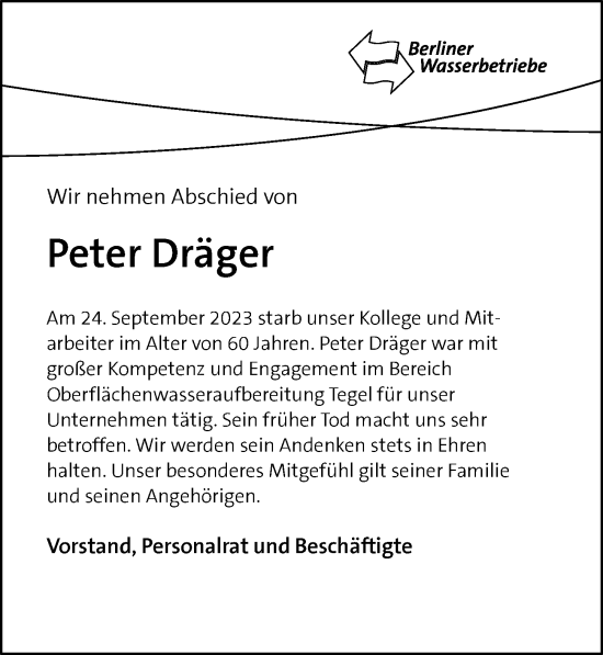 Traueranzeige von Peter Dräger von Berliner Morgenpost