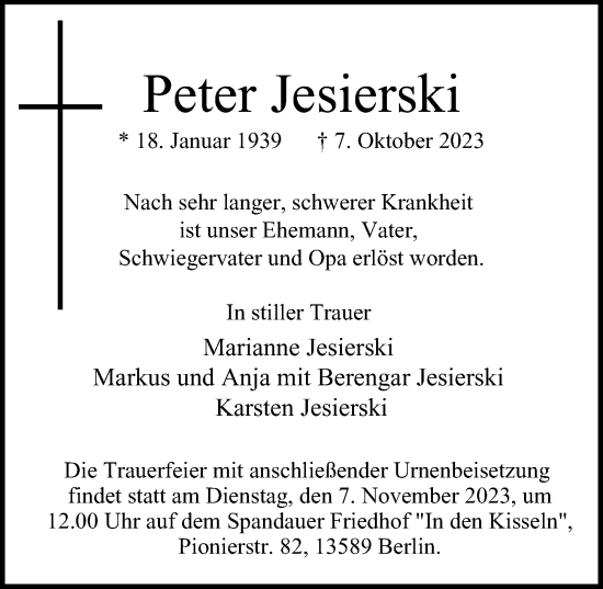 Traueranzeige von Peter Jesierski von Berliner Morgenpost