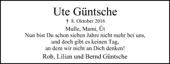 Traueranzeige von Ute Güntsche von Berliner Morgenpost