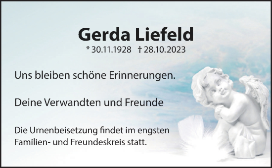 Traueranzeige von Gerda Liefeld 