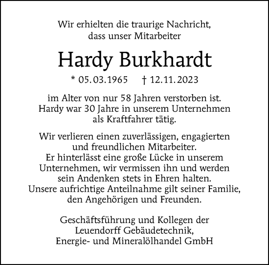 Traueranzeige von Hardy Burkhardt von Berliner Morgenpost