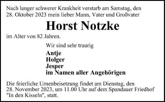 Traueranzeige von Horst Notzke 
