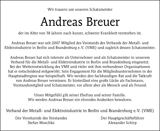 Traueranzeige von Andreas Breuer von Berliner Morgenpost