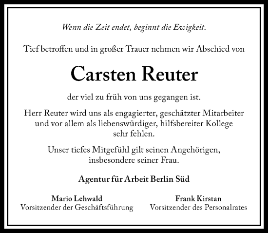 Traueranzeige von Carsten Reuter von Berliner Morgenpost